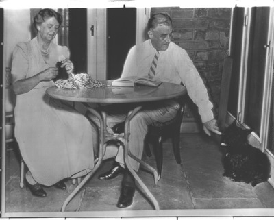 "Pres. Franklin Delano Roosevelt , Wife Eleanor, And Fala"