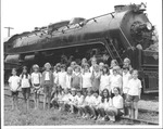 W.Va. girls tour in front of Greenbrier Railroad Co. engine 2102