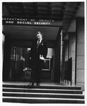 Dr. Carl Hoffman leaving the HQ of British Dept. of Health & Social Security