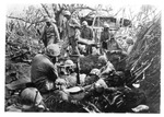 WWII Pacific Theater, combat photo: US Marines in make-shift camp