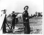 Franklin Delano Roosevelt at the rifle range testing a Springfield rifle, 1917