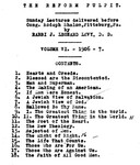 Reform Pulpit. Sunday Lectures Delivered before Cong. Rodeph Shalom, Pittsburg, Pa. by RABBI J. LEONARD LEVY, D. D. Volume VI. - 1906-7 by Joseph Leonard Levy