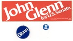 Bumper sticker and campaign buttons for John Glenn running for Senator in 1973, col.