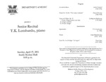 Marshall University Music Department Presents a Senior Recital, T.K. Lombardo, piano