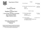 Marshall University Music Department Presents a Faculty Recital, featuring, Stephen Lawson, horn, assisted by J. Steven Hall, marimba, percussion, Kay Lawson, bassoon, Peggy Johnson, piano by Stephen Lawson, Steven Hall, Kay Lawson, and Peggy Johnson