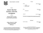 Marshall University Music Department Presents a Junior Recital, Zachary Merritt, saxophone, assisted by, Pamela Johnson, piano, Aaron Statler, percussion