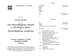 Marshall University Music Department Presents a Faculty Recital, featuring, Ann Marie Bingham, clarinet, Leslie Petteys, piano, and, Edwin Bingham, saxophone by Ann Bingham, Leslie Petteys, and Edwin Bingham