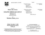 Marshall University Music Department Presents, Music Alive Series, Graffe String Quartet, Štĕpán Graffe, violin, Lukáš Bednařik, violin, Lukáš Cybulski, viola, Michal Hreno, violoncello, with, Michiko Otaki, piano by Michiko Otaki, Štĕpán Graffe, Lukáš Bednařik, and Lukáš Cybulski