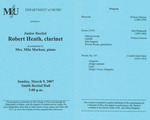 Marshall University Music Department presents a Junior Recital, Robert Heath, clarinet, accompanied by, Mrs. Mila Markun, piano by Robert Heath