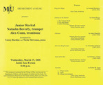 Marshall University Music Department presents a Junior Recital, Natasha Beverly, trumpet, Alex Conn, trombone, accompanied by, Tawny Burdine and Nicole McComas, piano by Natasha Beverly and Alex Conn