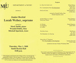 Marshall University Music Department presents a Junior Recital, Leeah Weber, soprano, assisted by, Mark Smith, piano, Wendell Dobbs, flute, Mitchell Spurlock, tenor by Leeah Weber