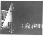 Night view, Campus Christian Center under construction, ca. 1960