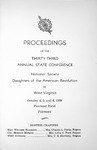 Proceedings of the Thirty-Third Annual State Conference of the Daughters of the American Revolution in West Virginia, October 4-6, 1938